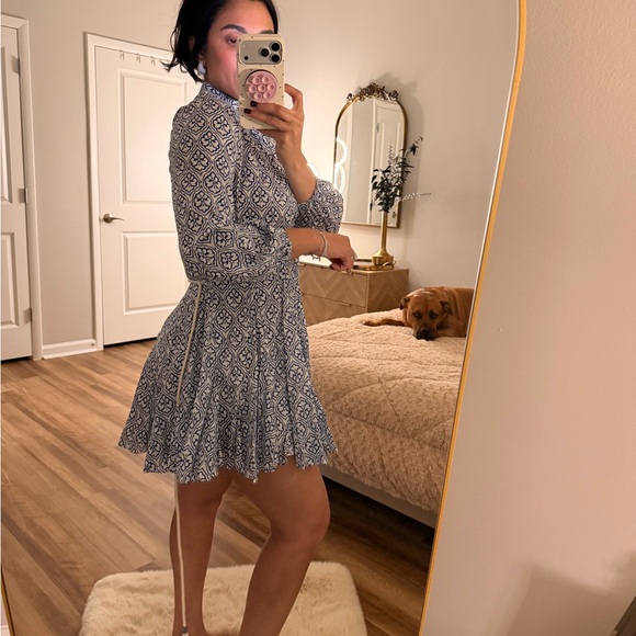 Zara Elegant Blue and White Long Sleeve Dress - Picture 4 of 7